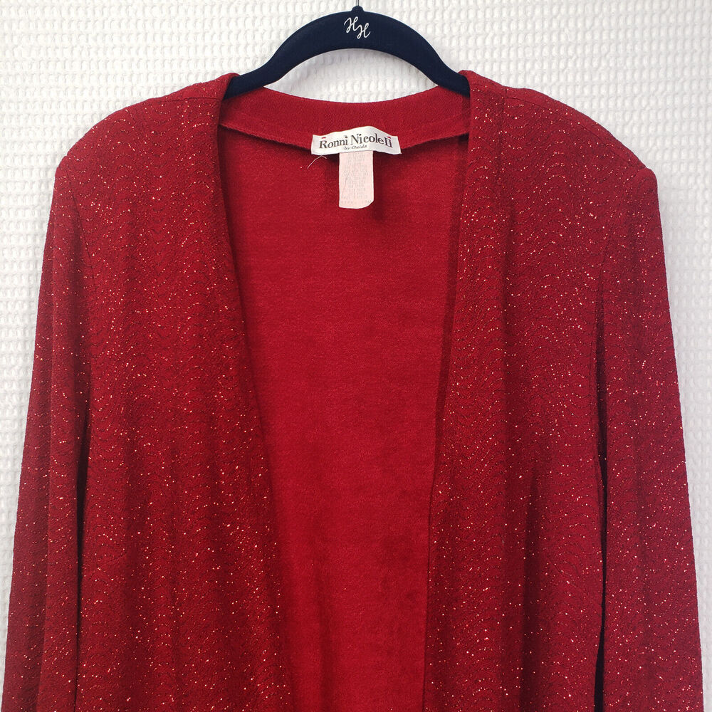 Vintage Ronni Nicole II Sparkly Cardigan Womens 16W Red Jacket Evening Holiday - Picture 8 of 11
